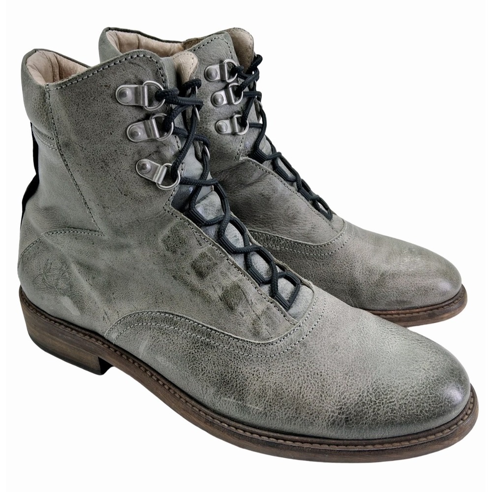 John Fluevog Leather Combat Boots Mens Size 9 Gray Casual Leather Sole Lined